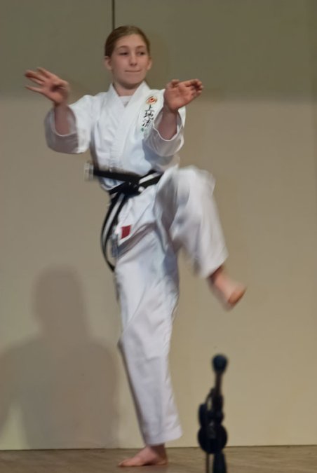 Violet gave a Karate demonstration as Allyson narrated and explained the subtleties.